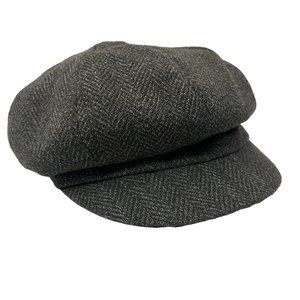 Vintage Crown Cap Signature L Brown Grey Tweed Newsboy Flatcap Hat Cap Cadet